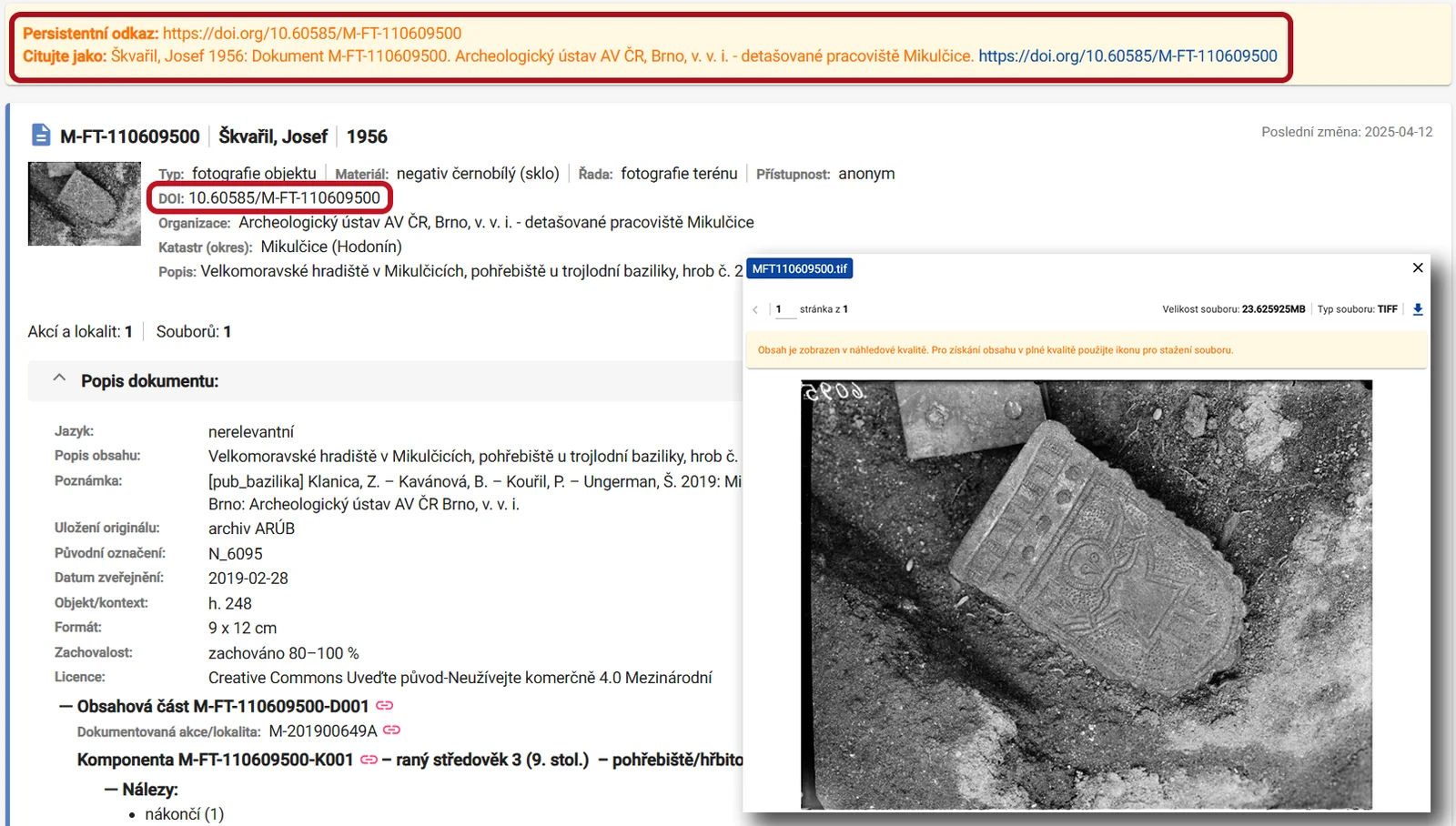 DOI v Digitálním archivu AMČR